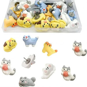 30 pcs Cat Push Pins Cute Thumbtacks Cartoon Pushpins for Cork Board Photo Memo